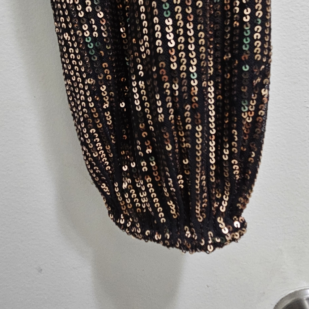 One-Shoulder Sequin Top in Bronze Sequins - Picture 7 of 7